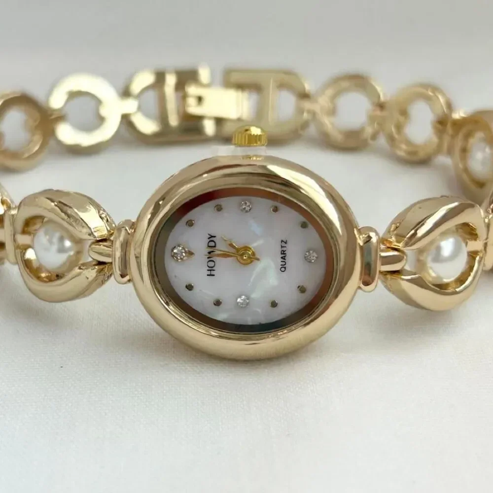 Vintage Inspired Luxury Gold and Pearl Watch
